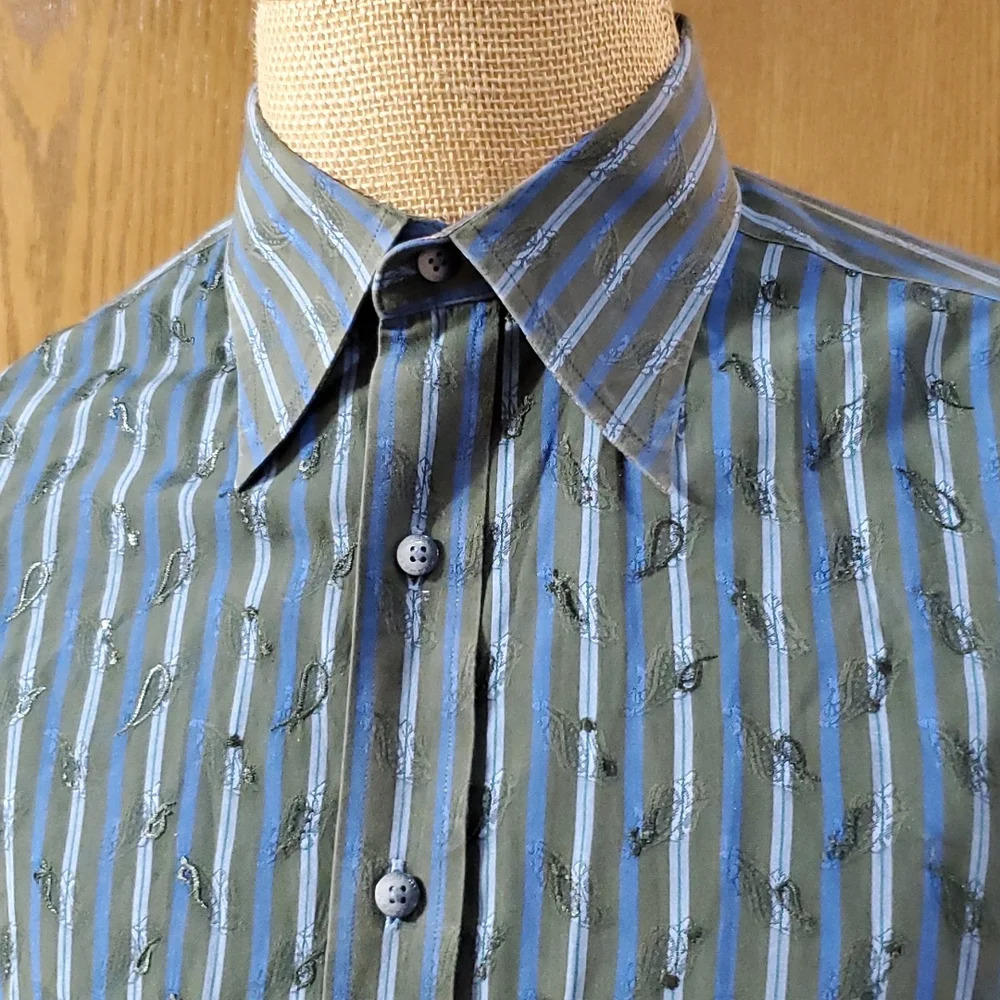 Robert Graham embroidered stripe paisley flip cuff dress shirt